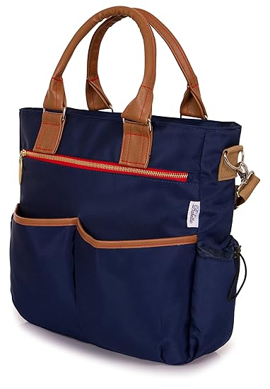 navy and tan changing bag
