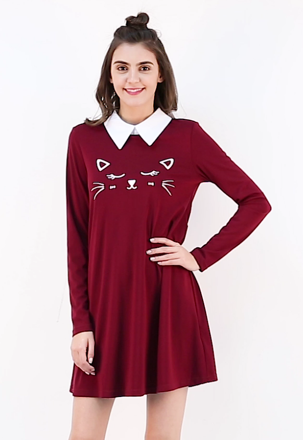 Allegra K Women's Cat Face Printed Contrast Collar Swing Flare Mini Dress Small Black at Amazon Women's Clothing store Allegra K Women's Cat Face Printed Contrast Collar Swing Flare Mini Dress Small Black at Amazon Women's Clothing store