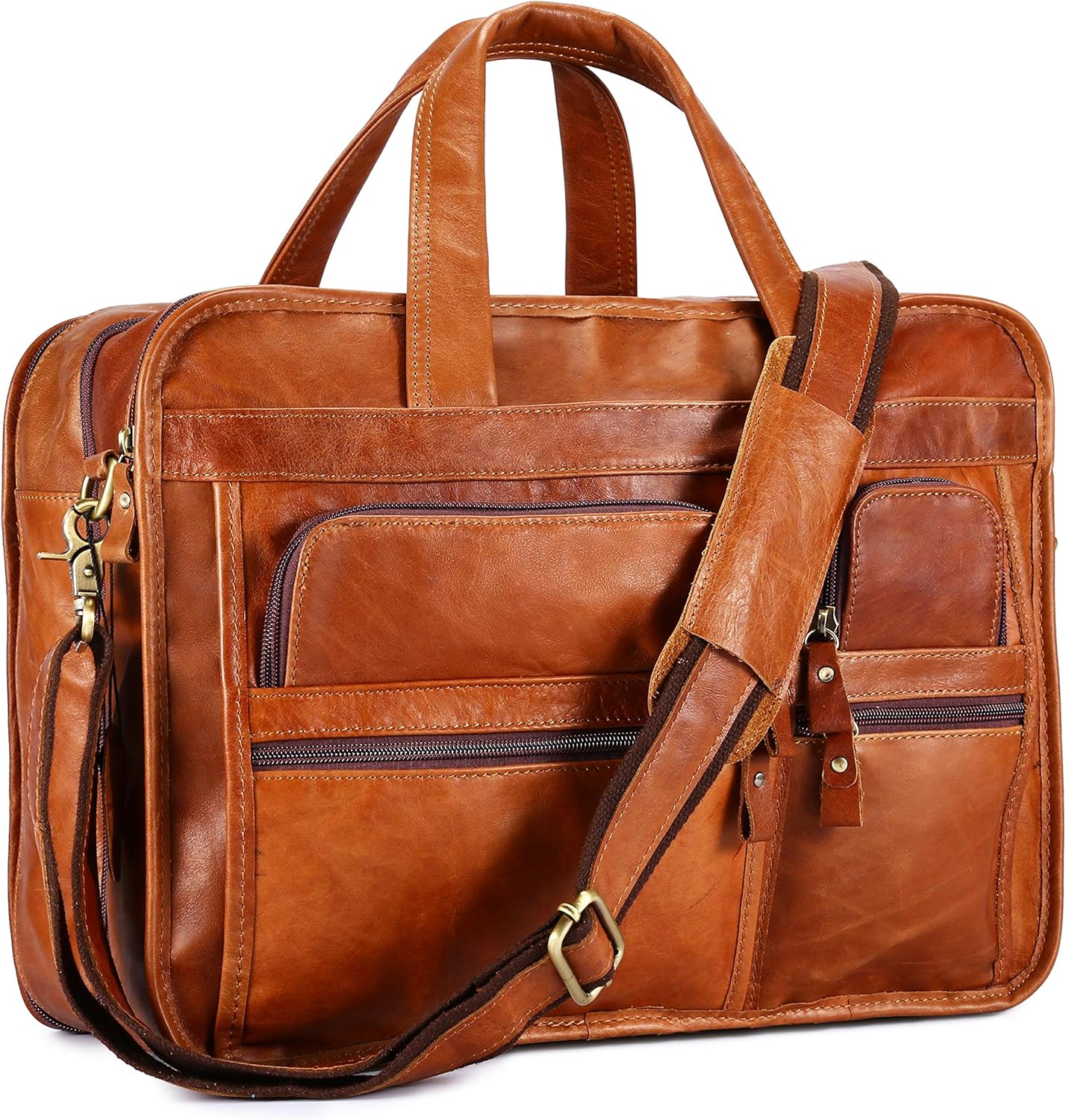 BAIGIO Men's Real Leather Laptop Bag Large Business Shoulder Bag