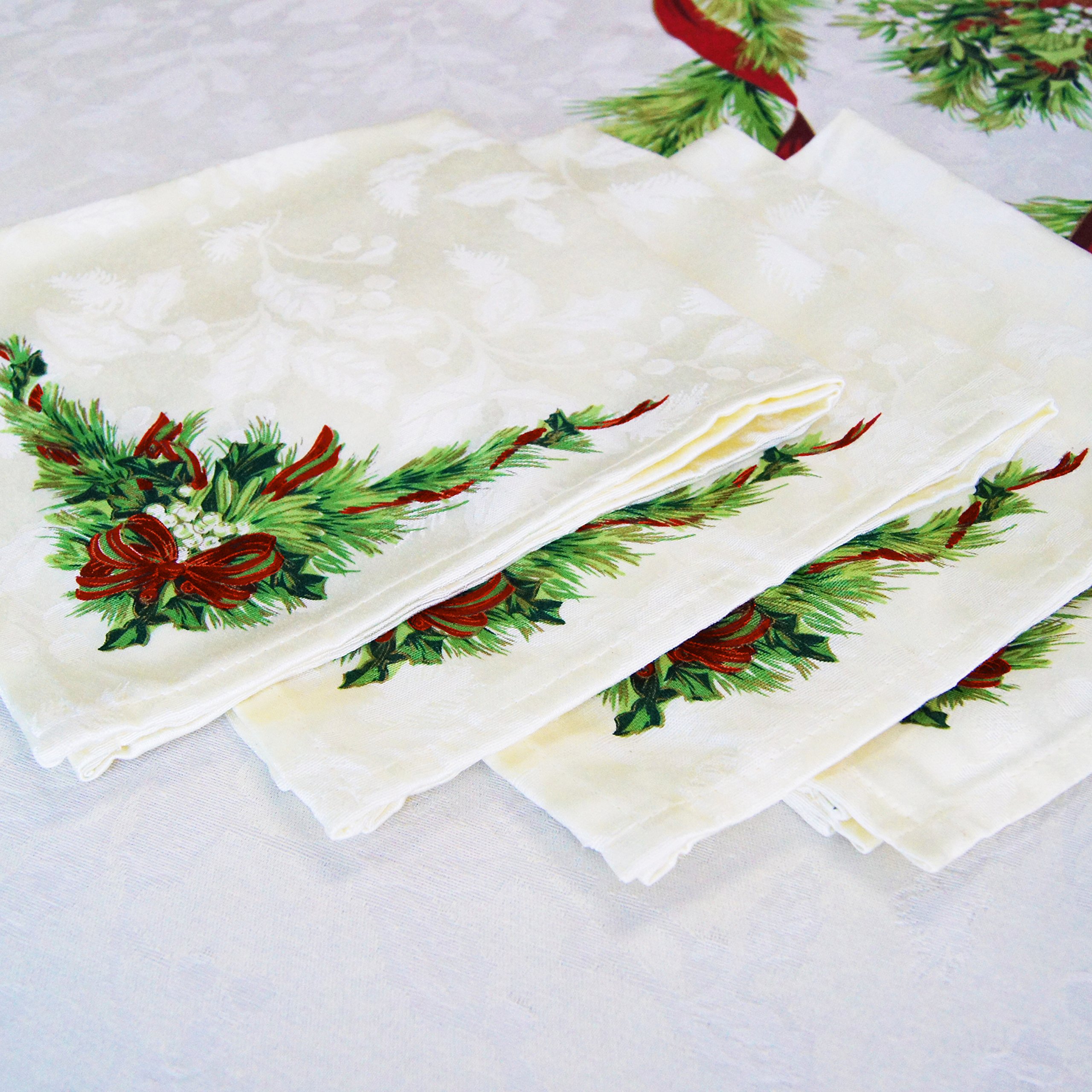 Benson Mills Christmas Ribbons Engineered Printed Fabric Napkins, Set
