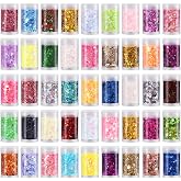 Chunky Fine Mixed Glitter,Set of 45 Colors,Holographic Glitter for Epoxy Resin DIY Craft,Nail Art,Face Eye Hair Make up,Iridescent Flake Chunky Sequin for Slime Jewelry Tumbler Making