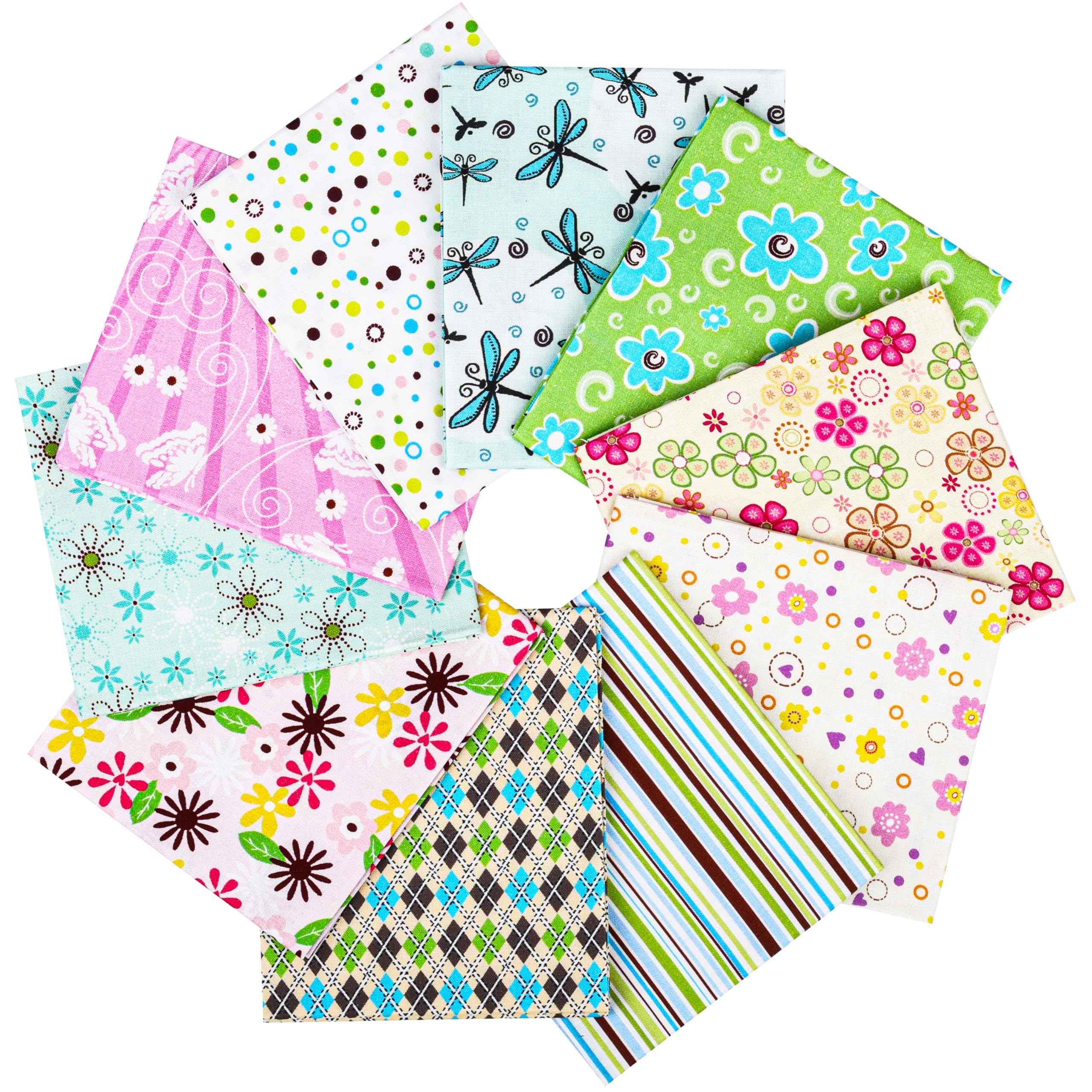 Craftido 10pcs 18”x21”(46x53cm) Fat Quarters Fabric Bundles - Medium Weight 145g - 100% Cotton Fabric for Quilting, Sewing, Patchwork, DIY and Handmade Crafts - Spring — image 1