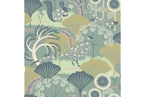 Wudnaye Floral Peel and Stick Wallpaper Vintage Contact Paper for Cabinets 17.7 inch x 118.1 inch Green Removable Self Adhesive Peacock Wallpaper for Bathroom Decor Vinyl
