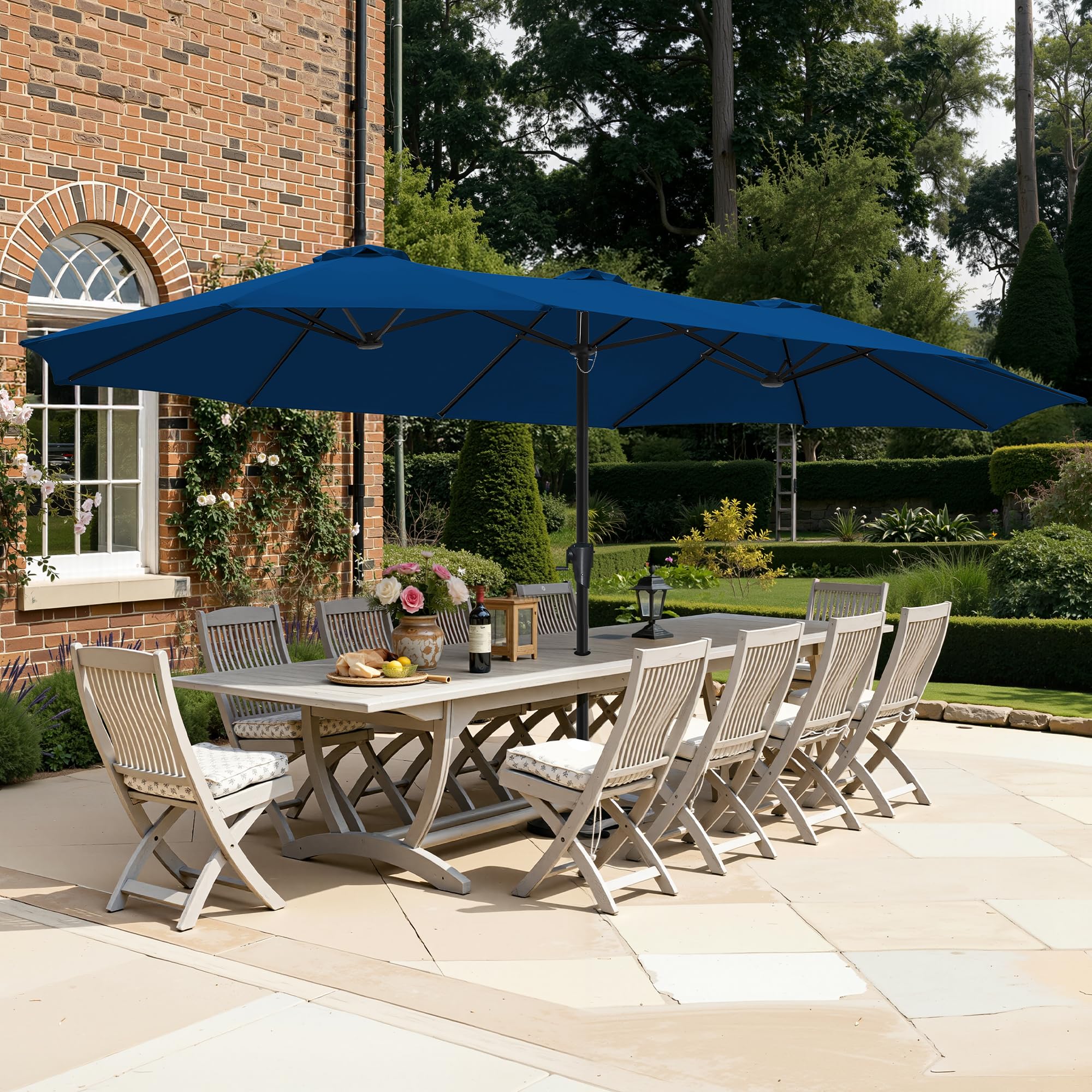 SUPERJARE 15FT Outdoor Umbrella for Patio, Double sided Pool Umbrellas with Fade Resistant Canopy, Large Table Umbrella for Deck, Market, Backyard - Navy Blue(No Base) Image