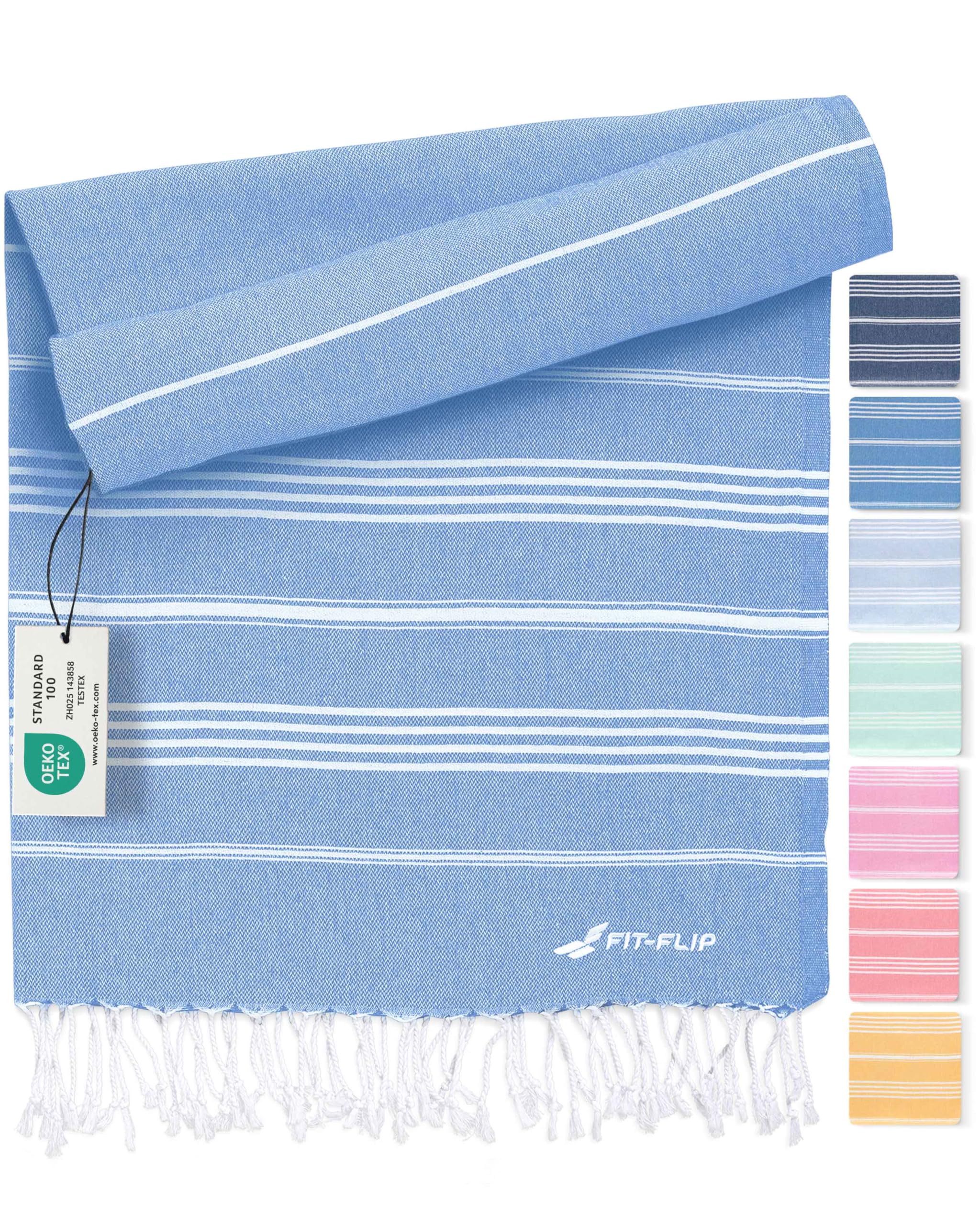 Fit-Flip Hammam Beach Towel XXL Made from 100% Cotton - Quick-Drying Turkish hamam Towels - Large fouta or pestemal Ideal as a Thin Sauna Blanket - Blue – 100x200cm Sultan