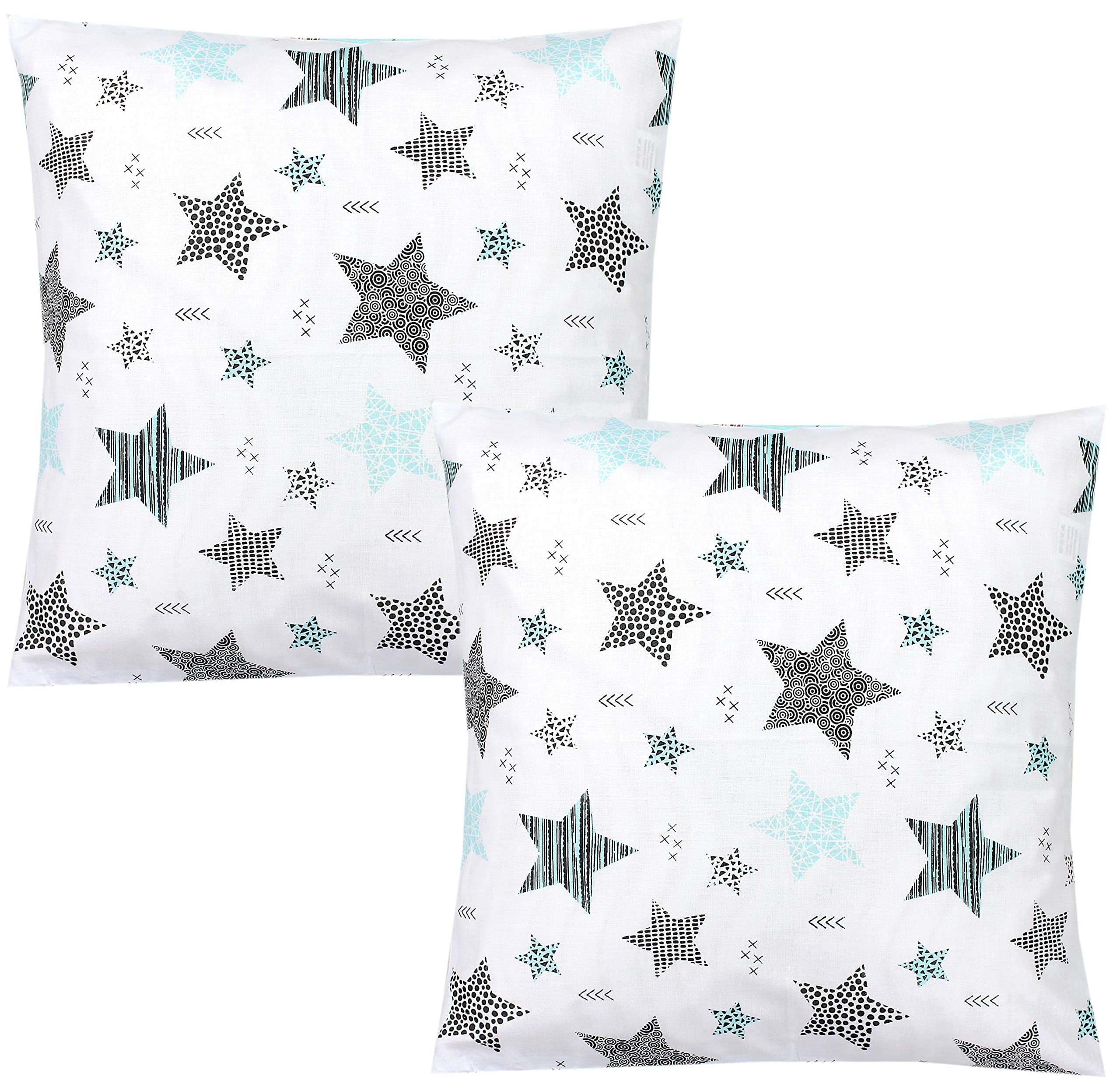 TupTam Children's Cushion Cover Decorative Patterned with Hotel Fastener Set of 2, Stars Mint green/Black, 80 x 80 cm