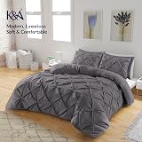 K&A Pintuck Pinch Pleat Duvet Cover Set King Grey 220x230 with Pillowcase view 2