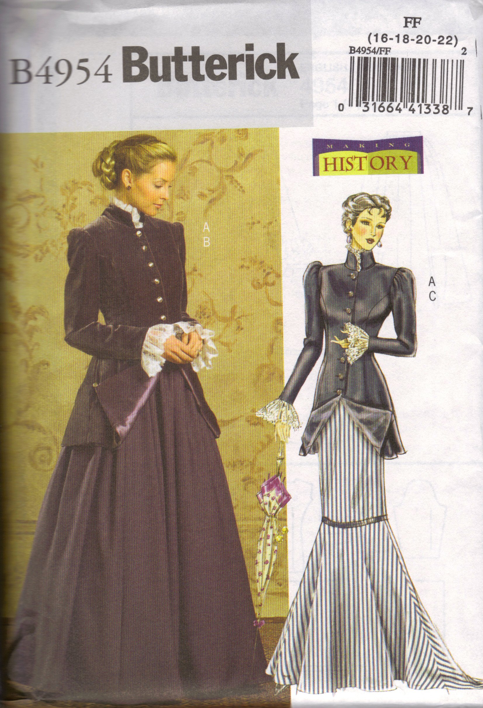 Butterick Making History Pattern B4954 for Early 20th Century Costume Size FF (16-18-20-22)