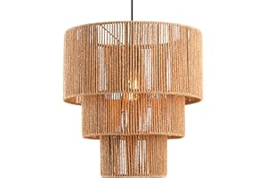 c cattleya 3-Tiered Large Farmhouse Chandelier Lighting, Natural Paper Rope Hanging Pendant Lights, Hand-Woven Ceiling Light Fixture Chandeliers for Kitchen Dining Room Bedroom Hallway Entryway
