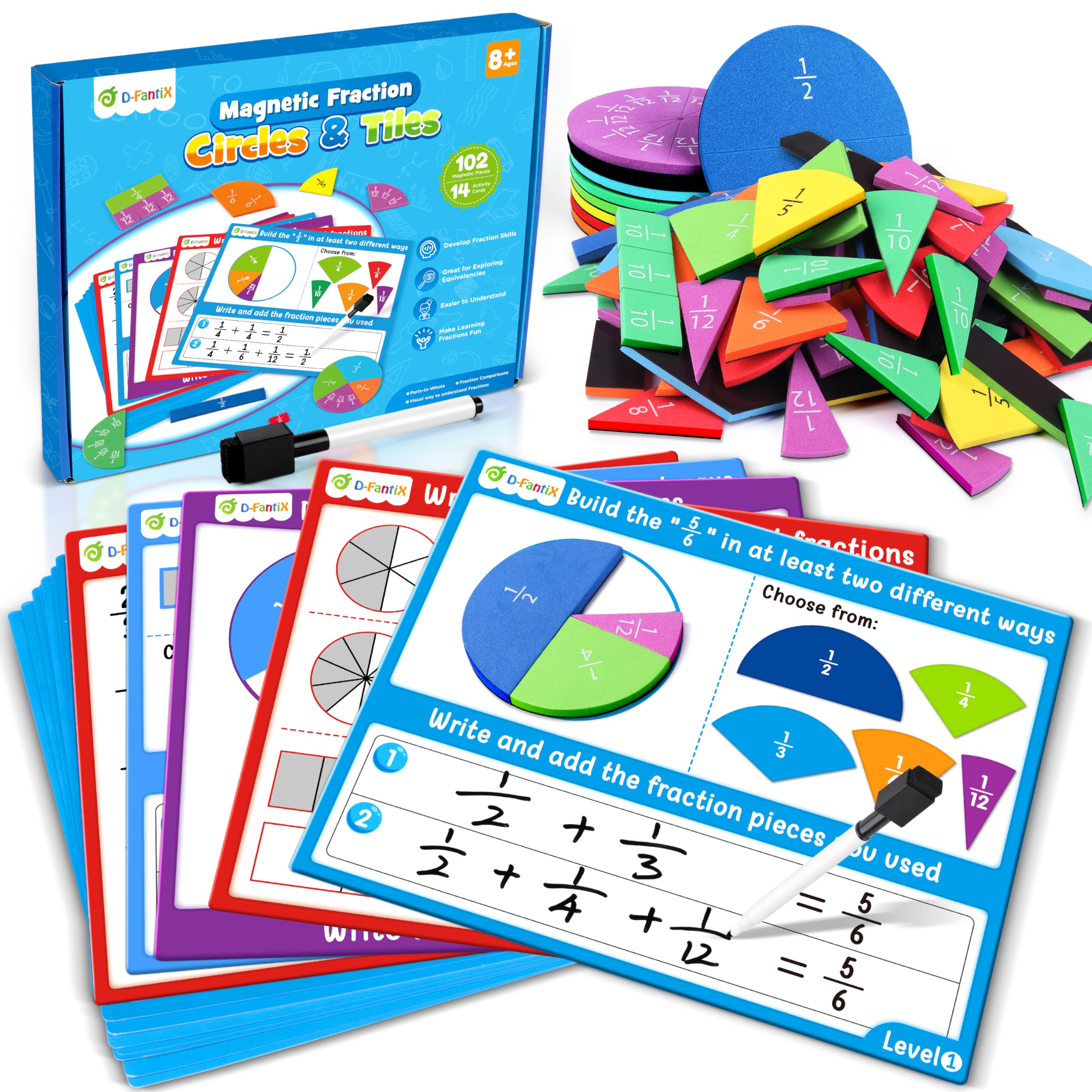 Photo 1 of D-FantiX Magnetic Fraction Tiles & Fraction Circles Activity Set, Math Manipulatives for Elementary School, Fraction Manipulatives Montessori Learning Toys for Kids Students Homeschool Supplies
