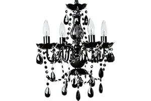 gypsy color The Original Brink House 4 Light Black Hardwire Flush Mount Chandelier H21”xW19”, Black Metal Frame, Glass Stem and Acrylic Crystals