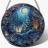 8-Inch Starry Night Forest Suncatcher Ornament, Stained Glass Window Hanging & Stained Glass Holiday Ornament, Sun Catcher Window Decor — Magical Gift for Nature Lovers, Gifts for Christmas & Holidays