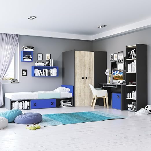 Jugendzimmermobel Komplett Set Iks 01 7 Tlg Links Anthrazit Eiche Creme Royal Blau Kinderzimmer Kinderzimmer Komplett Kindermobel Kinderzimmer Junge Kinderzimmer Madchen Kinderzimmermobel Kinderzimmer Komplett Set Teenager Zimmer Amazon De