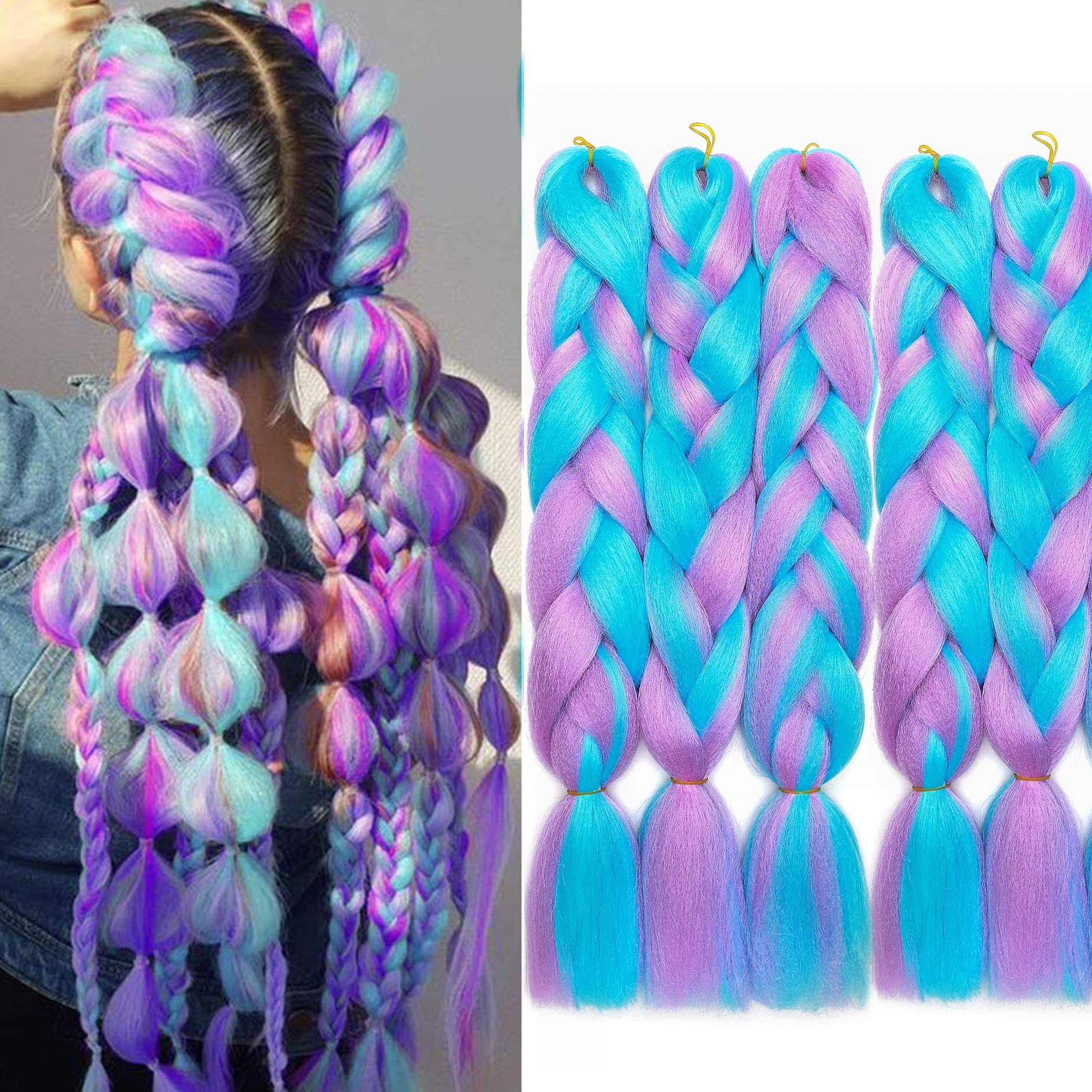 Ombre Braiding Hair 24inch Jumbo Braids High Temperature Fiber Synthetic Hair Extension 5pcs/Lot 500g for Twist Braiding Hair Lavender mix Sky Blue