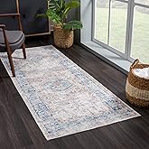 Bloom Rugs Caria Washable Non-Slip 7 ft Runner - Beige/Ocean Blue Traditional Runner for Entryway, Hallway, Bathroom, and Kit
