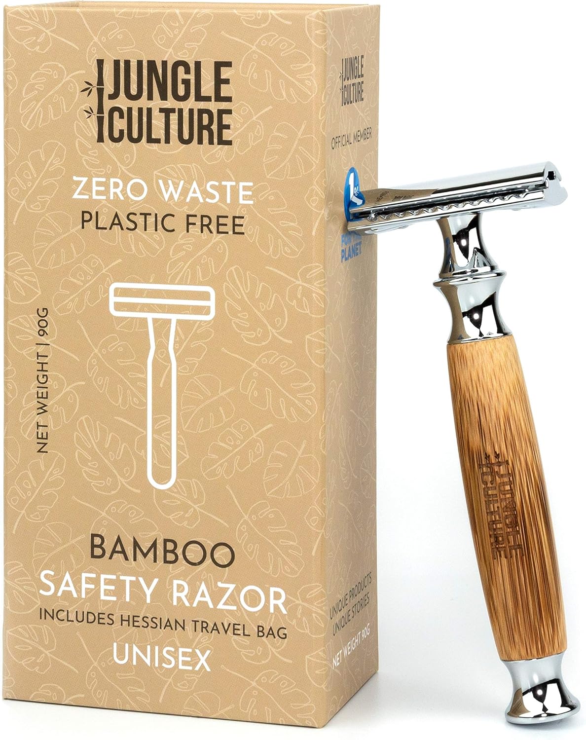 Jungle Culture® Bamboo Safety Razor for Men & Women • Premium Eco Friendly Razor • Fits Double Edge Blades • Plastic Free & Zero Waste Shaving • Light