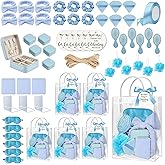 6 Sets Baby Shower Prizes for Winners Headband Hair Brush Jewelry Box Sleep Mask Compact Mirror Powder Puff Hair Tie Gift Bag Baby Shower Favors Bridal Shower Thank You Gifts for Guests (Blue)
