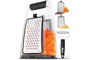 Joined Cheese Grater with Container - Box Grater Cheese Shredder Lemon Zester Grater - Cheese Grater with Handle - Graters fo