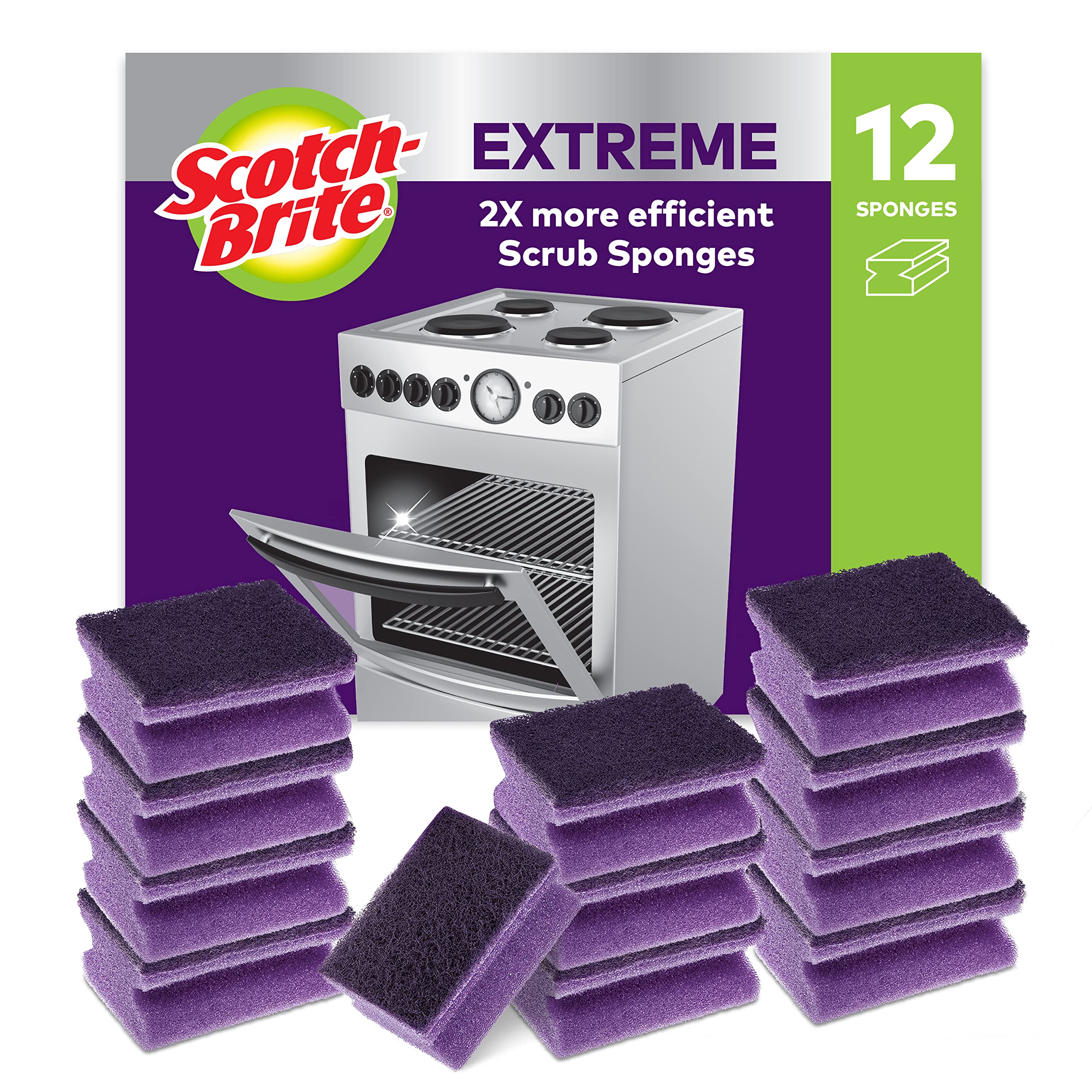 Scotch-Brite Extreme Scrub Sponge, 12 Pieces - High Performance Scourer for Removing Tough Dirt for Eg grills or Over Trays
