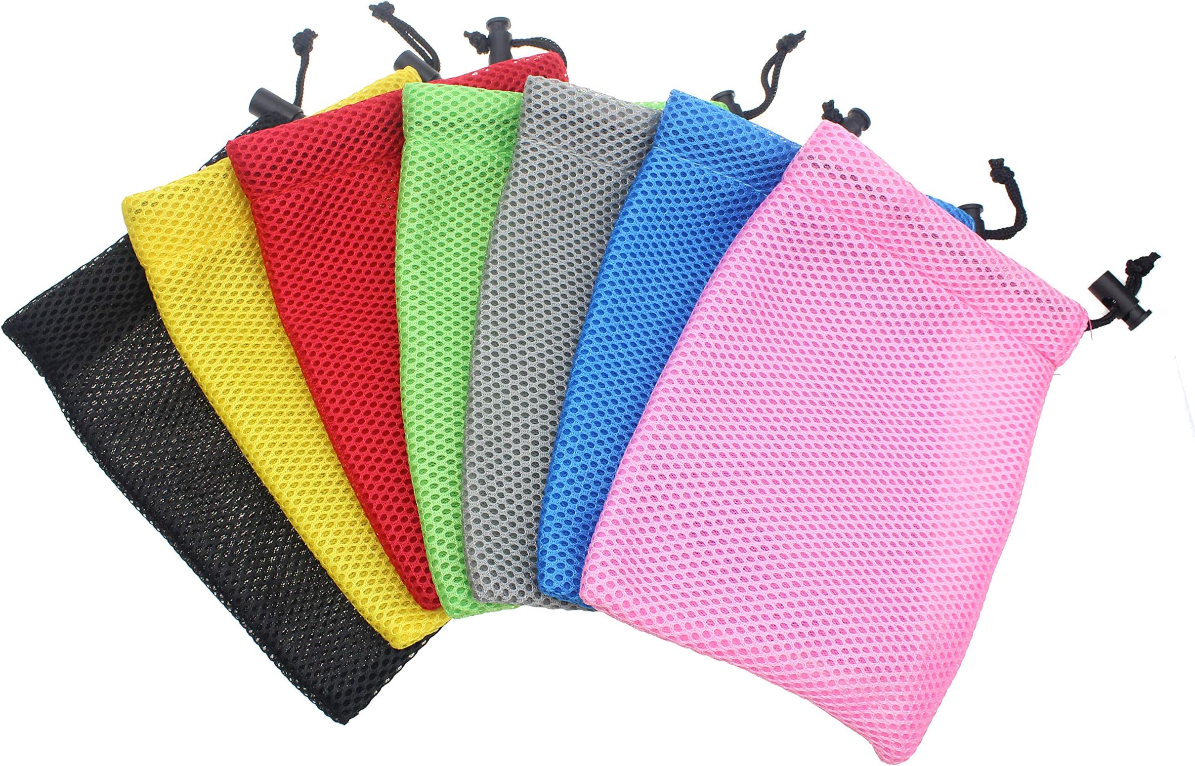 Mesh Stuff Sack Thicken Mesh Drawstring Laundry Bag Nylon Mesh Storage Ditty Bag Collecting Sports Equipment Bag for Travel & Outdoor Activity,Rinsing Beach Toys Seashell Pack of 7,Multicolor