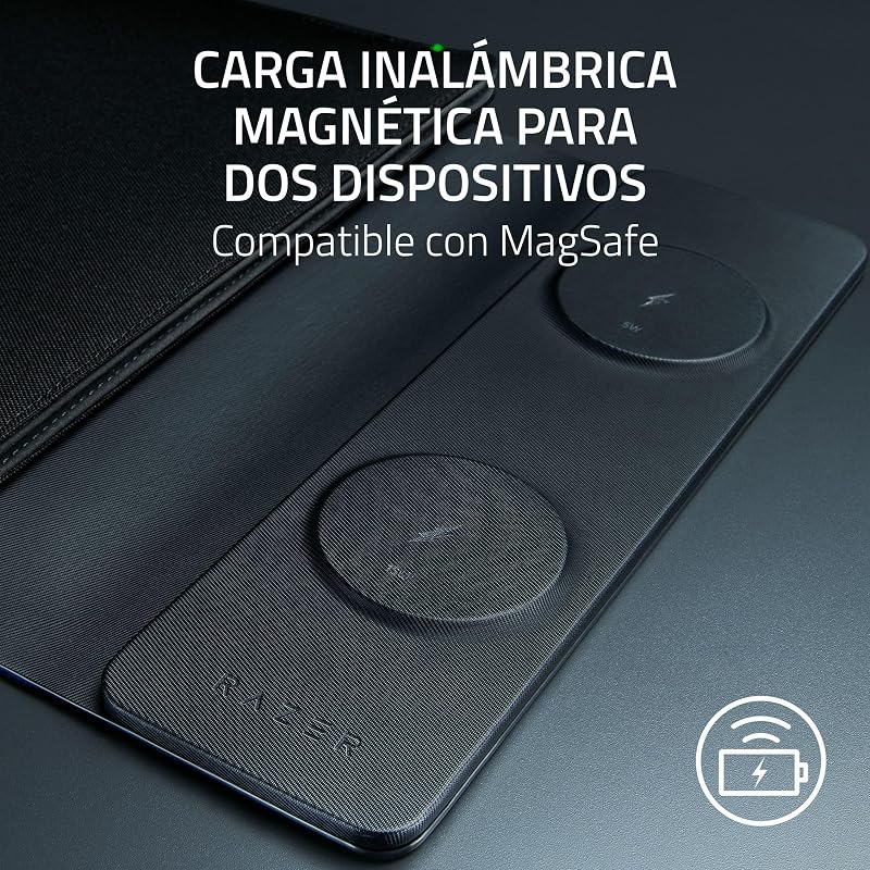 Funda para portátil 16" com carregamento sem fios - Duas zonas compatíveis com MagSafe para telemóvel e auscultadores - Carregamento rápido até 15W - Interior almofadado | Preto
