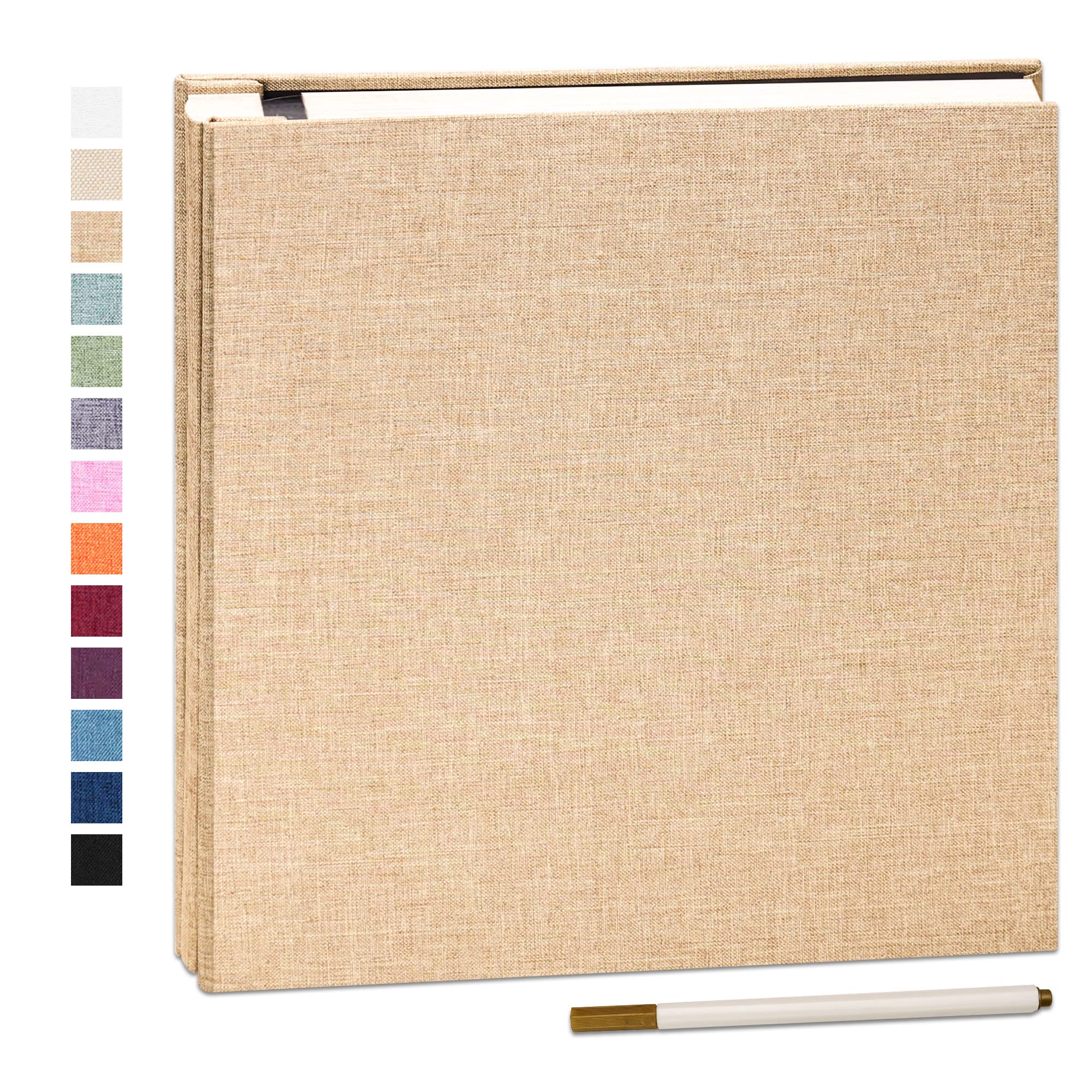 Yopih Adhesive Photo Album 28x27cm with 40 Pages Fits 10 x 15 cm Linen Cover Scrapbooking DIY Photo Album with A Metallic Pen Save Baby Growth Wedding Travel Khaki