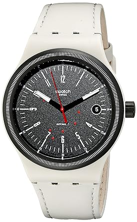Swatch Sistem Cream Black Dial White Strap Automatic Analogue Watch SUTM400