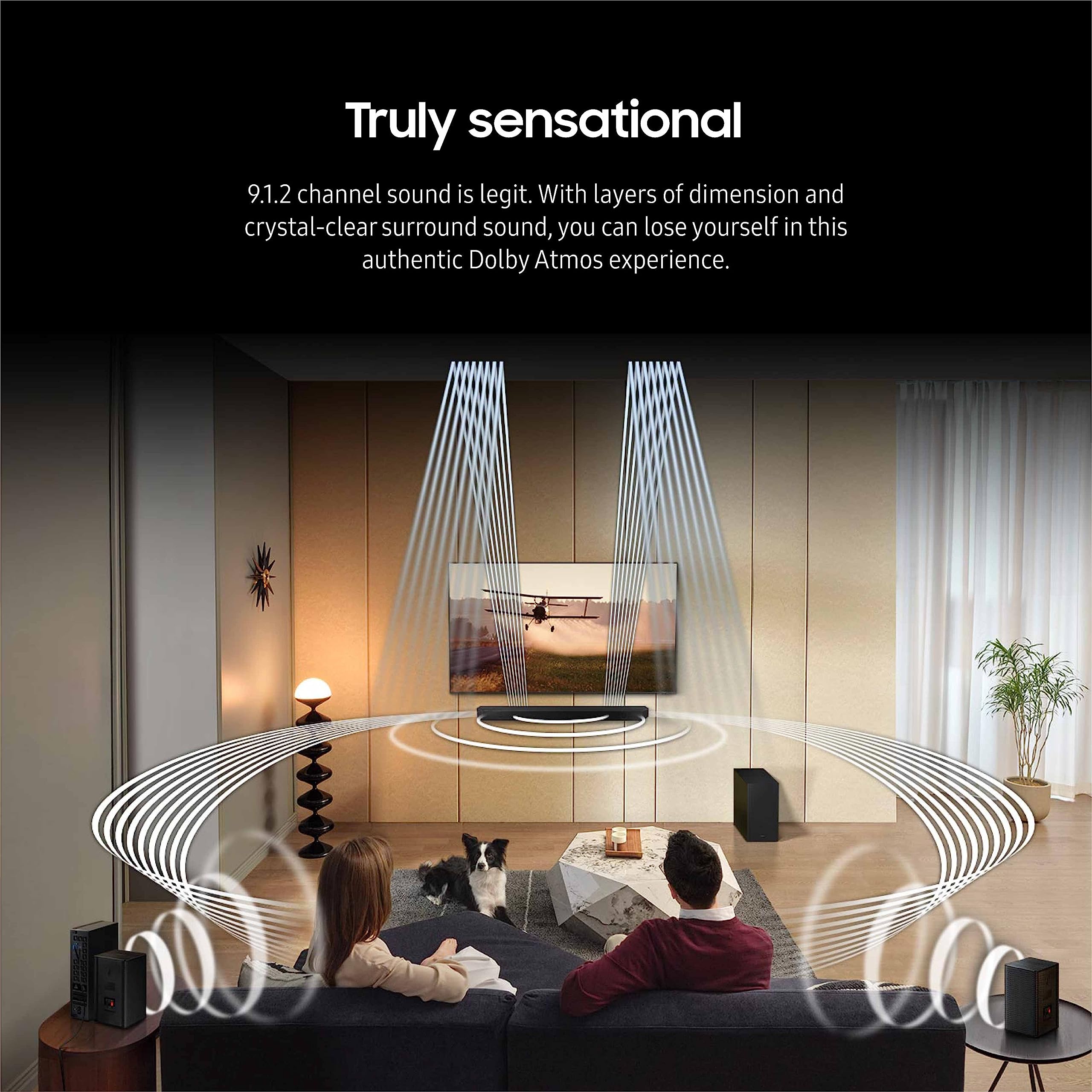 SAMSUNG HW-Q910C 9.1.2ch Soundbar w/ Wireless Dolby Audio, Rear Speaker Included, Q-Symphony, SpaceFit Sound Pro, Adaptive Sound, Game Mode Pro, Airplay 2 with Alexa Built-In