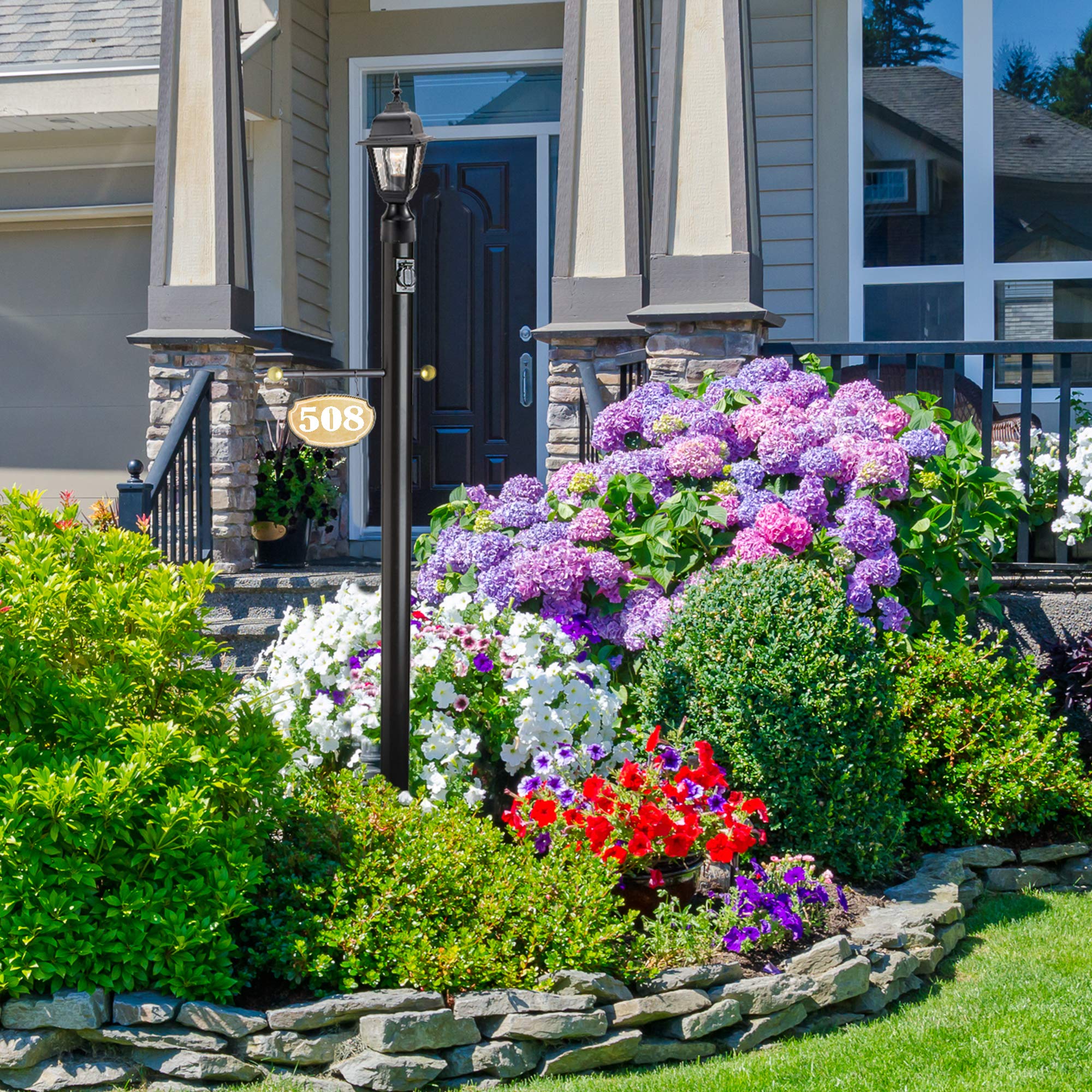 Design House 579714 Outdoor Lamp Post with Cross Arm and Outlet, Black