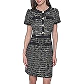 Karl Lagerfeld Womens Short Sleeve Metallic Brocade A-line Dress