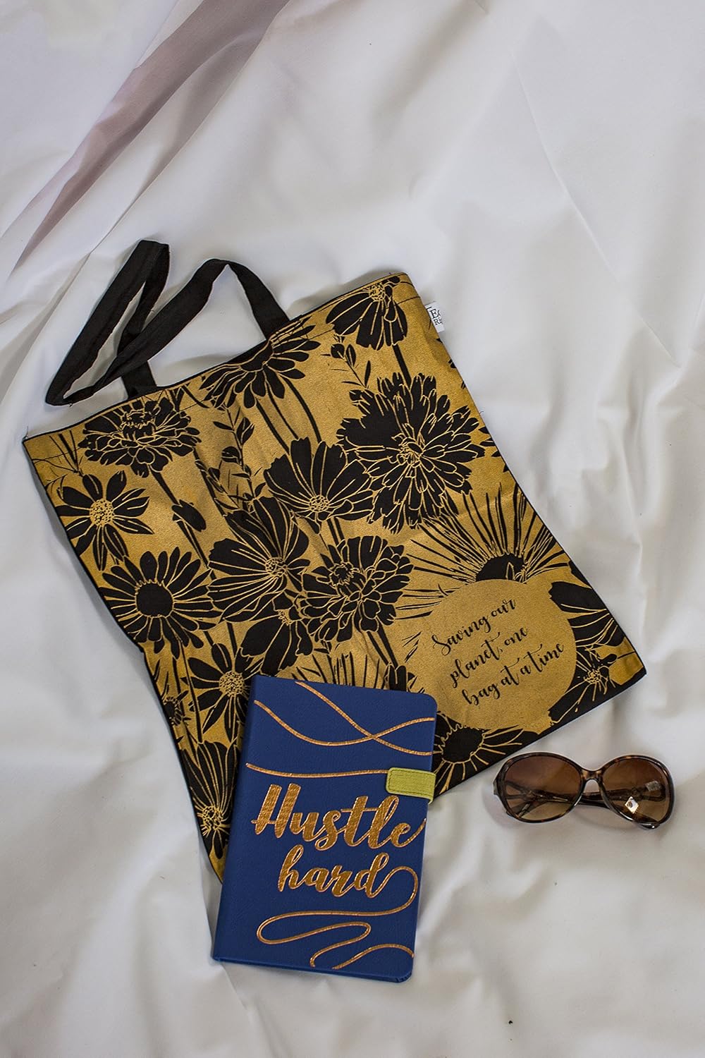 ecoright reusable 100% cotton (lightweight) ecofriendly tote bag printed "flowers"