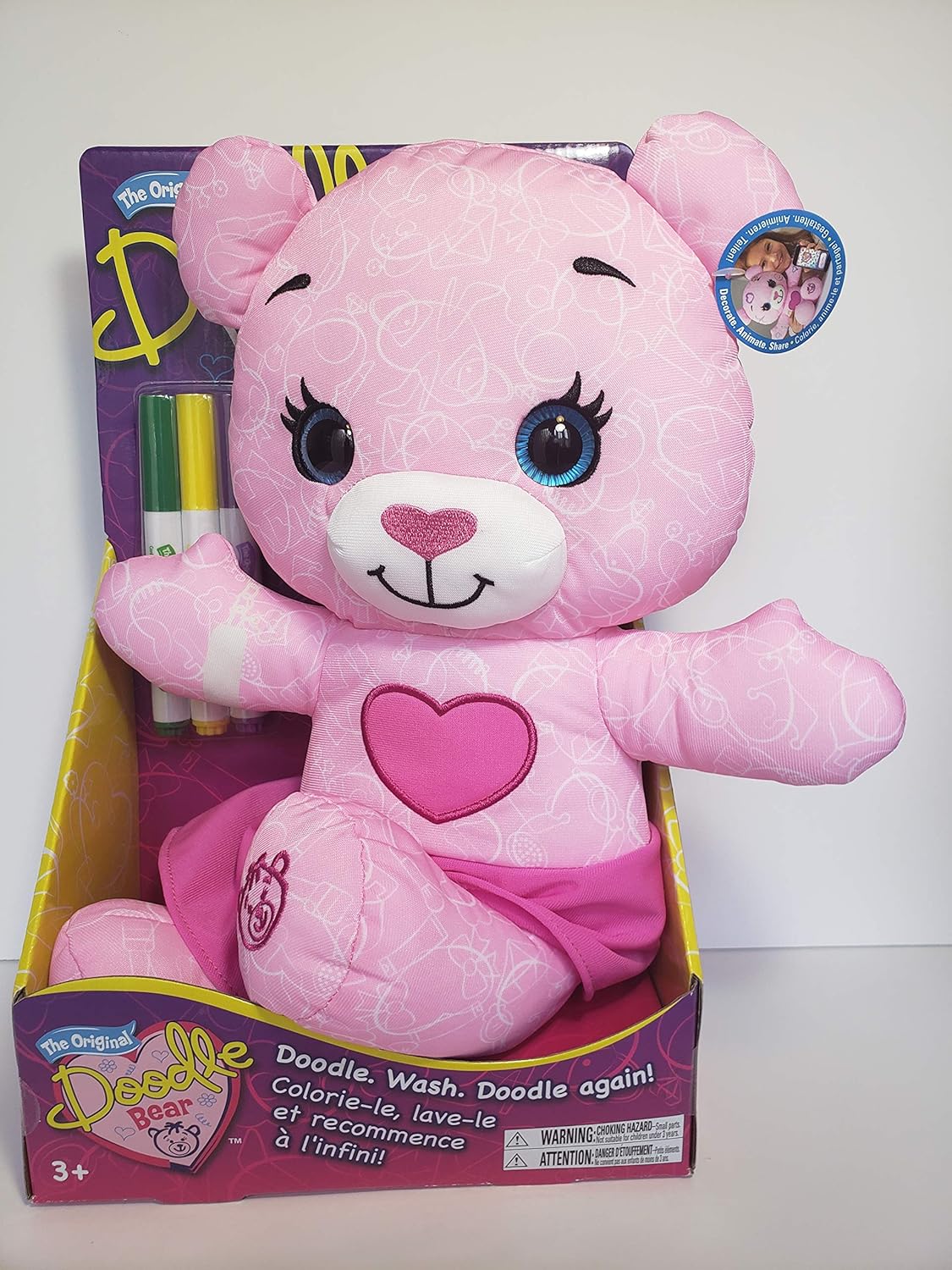 Doodle Bear The Original 14? Plush Toy with 3 Washable Markers Pink