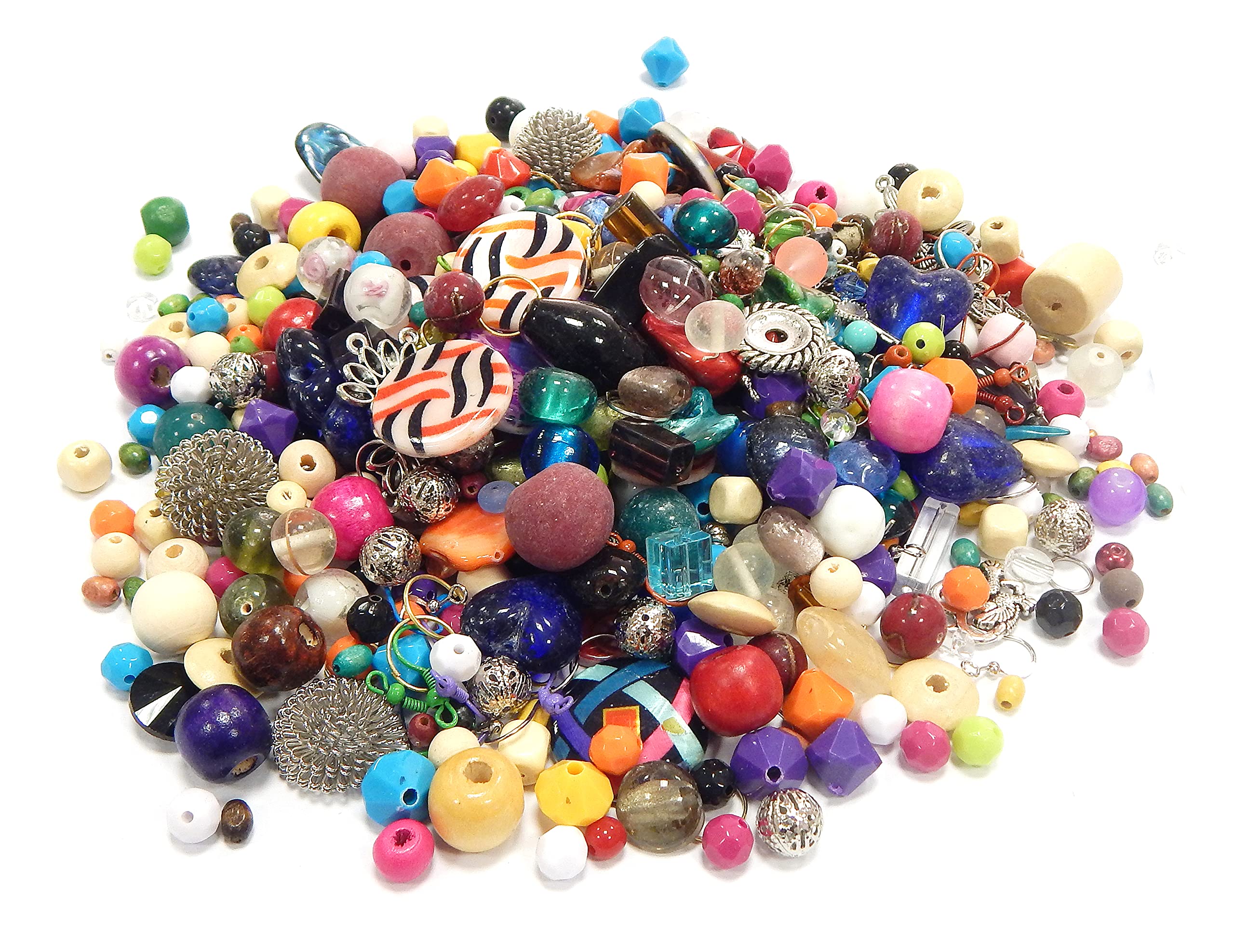 Perlin Beads, 500 g Craft Supplies Mix Pack of Glass, Metal, Wood, Colourful, Round, Oval, Small