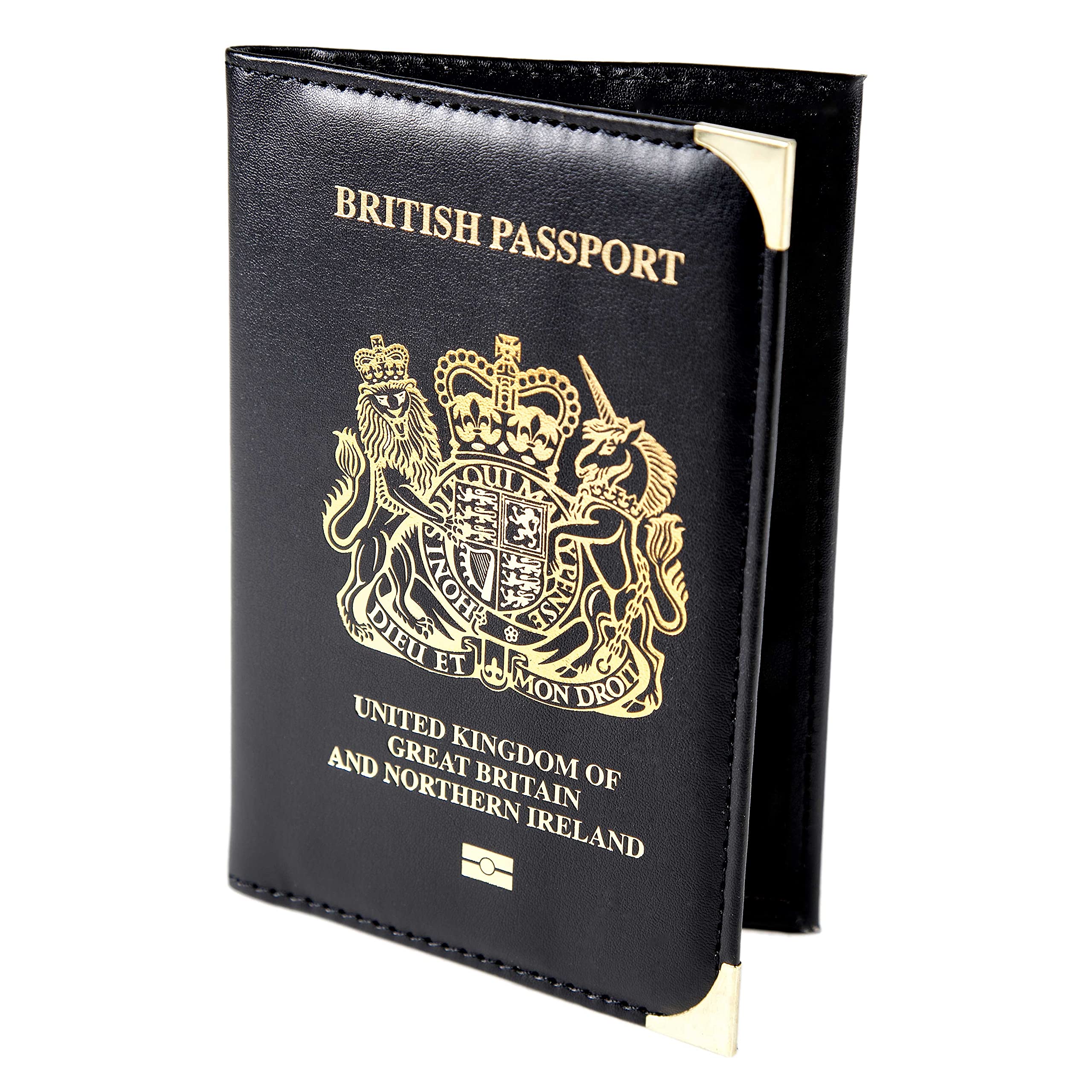 Esposti British Passport Holder | UK Passport Wallet | UK Passport Cover | Non EU | Premium PU Leather | Gold Protective Corners | Black