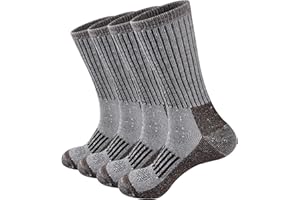 ECOEY Men's Merino Wool Cushioned Hiking Trekking Crew Socks 4 Pairs, Middle Calf Length with Moisture Wicking