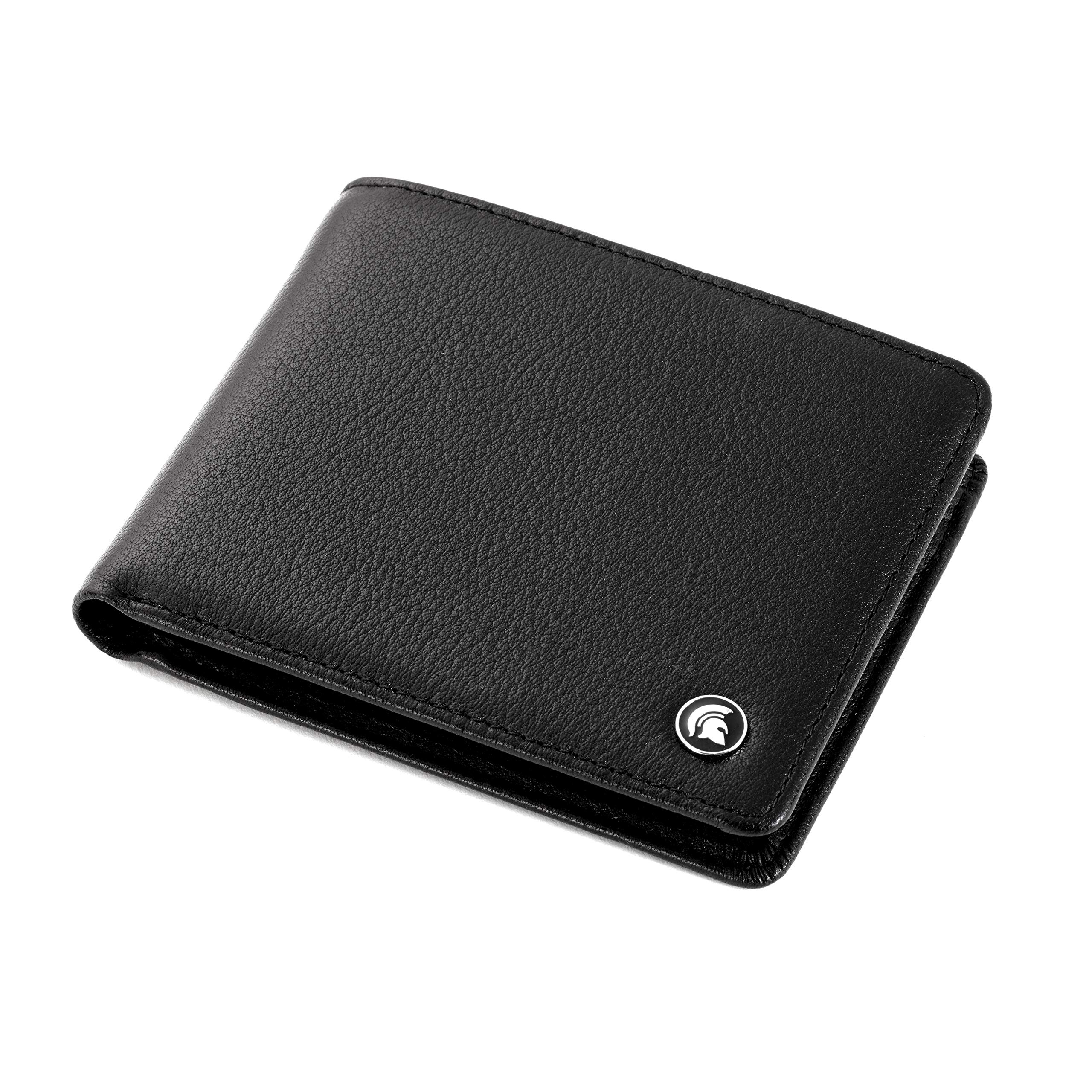 POWR Mens Wallet, Genuine Leather, RFID Blocking Bifold Credit Card Holder, 6 Slots Plus 2 Note Compartments, Id Window Slot, Stylish Minimalist Design Gift Box (Black) Jet Black