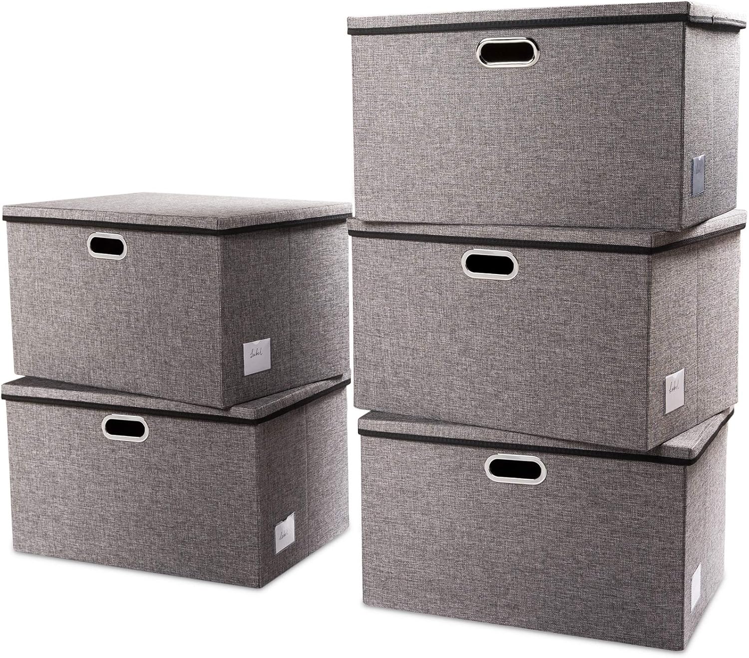 Prandom Extra Large Collapsible Storage Bins with Lids [5-Pack] Linen Fabric Foldable Storage Baskets Boxes Organizer Containers Cube with Cover for Bedroom Closet Office Nursery (22.8x15.75x13.8")