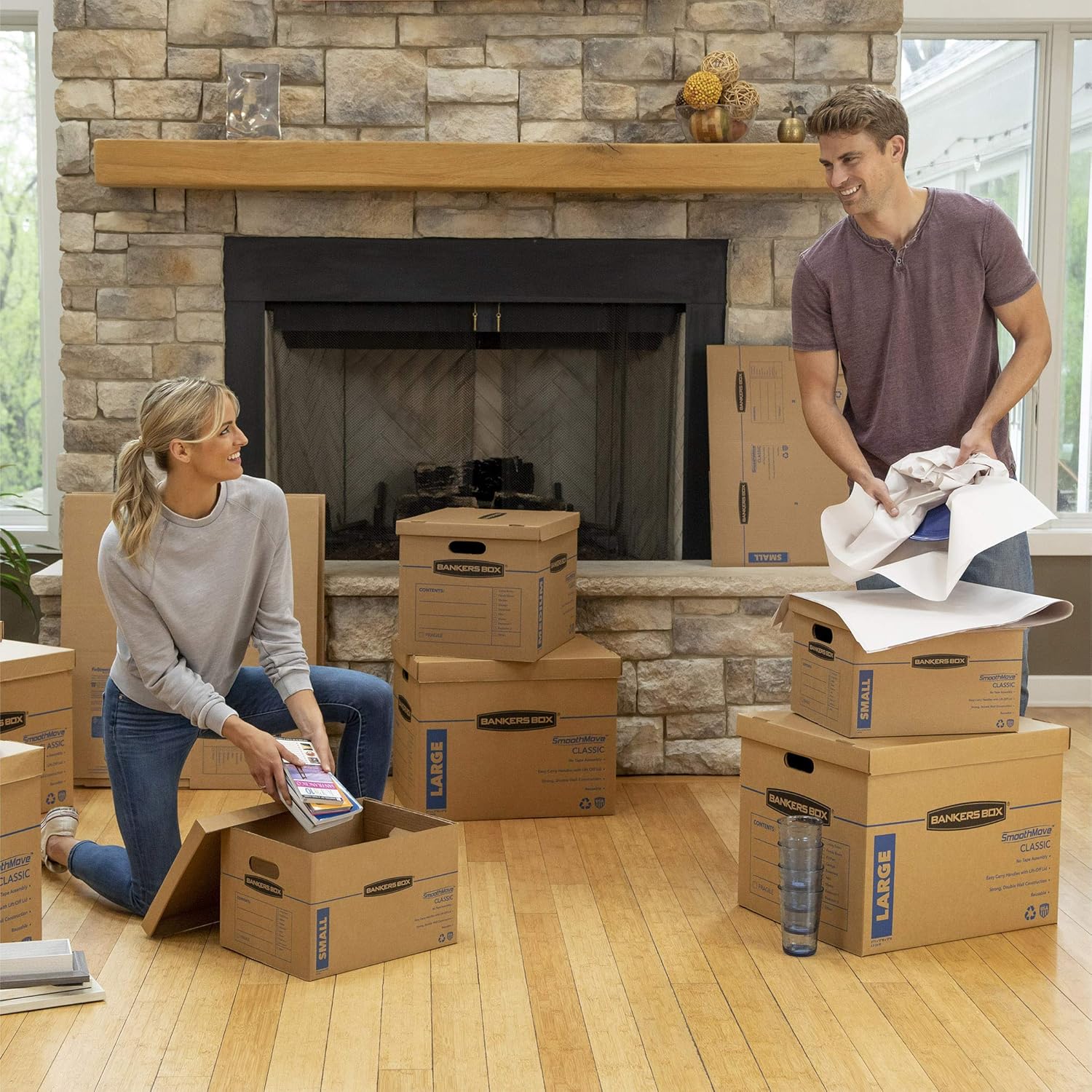 Bankers Box SmoothMove Classic Moving Boxes, Tape-Free Assembly, Easy Carry Handles, Medium, 18 x 15 x 14 Inches, 10 Pack (7717204) : Office Products