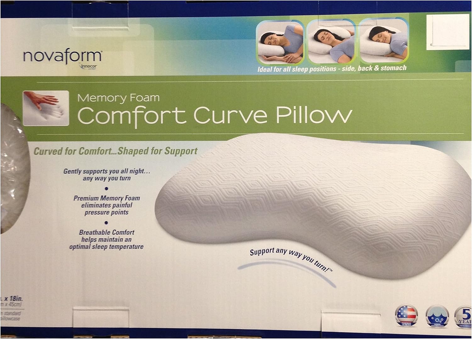 Novaform Innocor Memory Foam Comfort Curve Pillow Support Any Way You