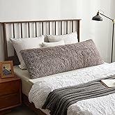 XeGe Cozy 20x54 Long Furry Body Pillow Cover, Plush Fuzzy Faux Fur Body Pillowcase with Zipper, Rectangular Fluffy Pillow Sham for Pregnant Women Side Sleeper, Shaggy Bedding Pillow Khaki Ombre