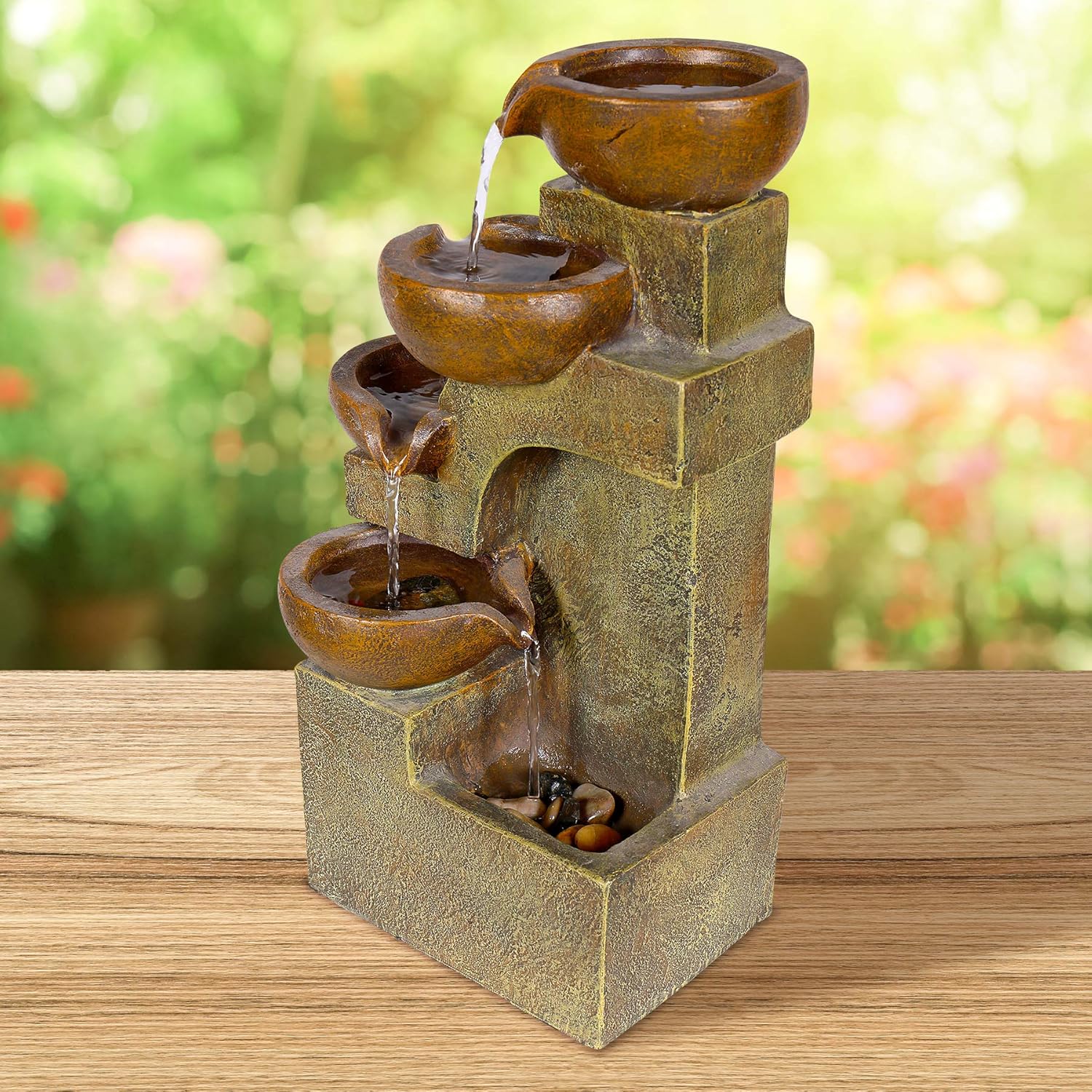 Alpine Corporation WCT726 Tiering Pots Fountain, 17 Inch Tall, Brown : Indoor Fountains : Garden & Outdoor