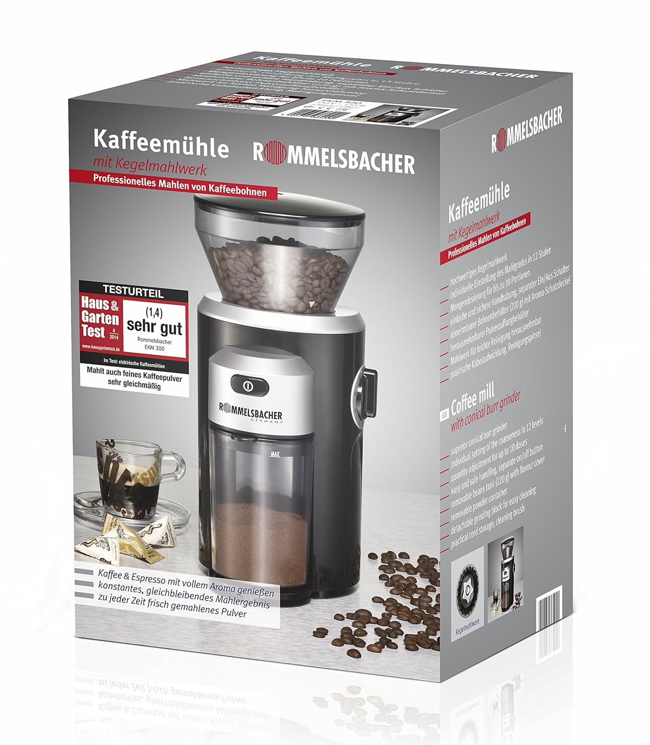 Rommelsbacher EKM 300 Kaffeemühle schwarz/silber Macinacaffè elettrici ...