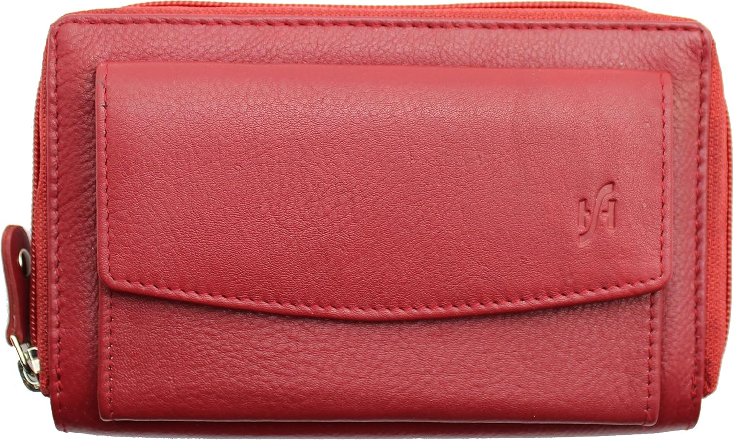 STARHIDE Women RFID Blocking Real Leather Full Zip Around Purse 5520 (Red), 17cm x 11cm x 3.5cm
