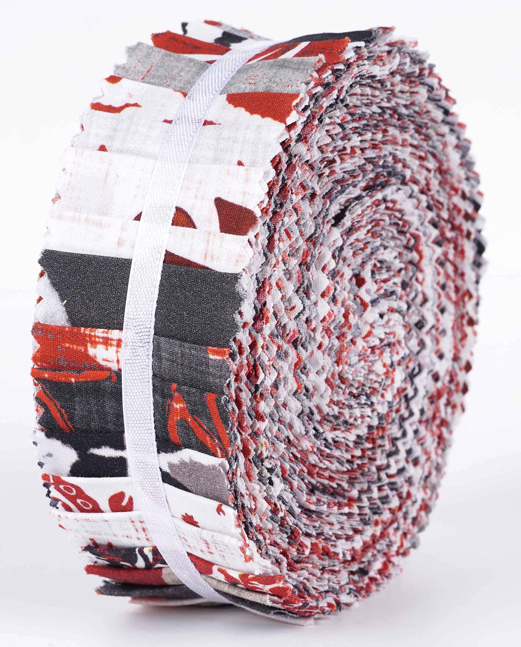 Soimoi 40Pcs Block Print Precut Fabrics Strips Roll Up 1.5x42inches Cotton Jelly Rolls for Quilting - Red