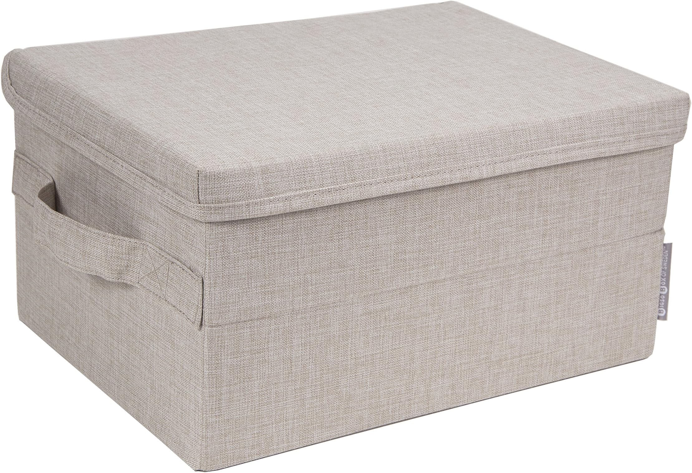 Bigso 1022 Soft Storage Foldable Fiberboard Storage Box with Lid, Small, 7.5 x 10.2 x 13.8 in, Beige