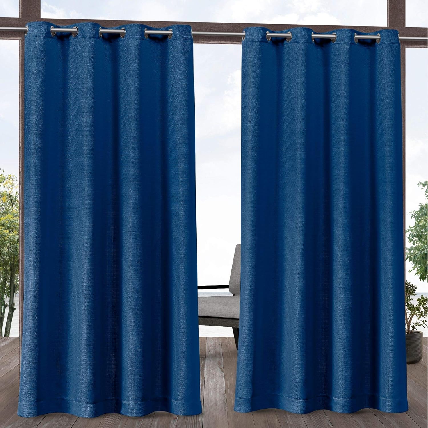 Exclusive Home Curtains Aztec Indoor Outdoor Grommet Top Curtain Panel Pair, 54x84, Azure