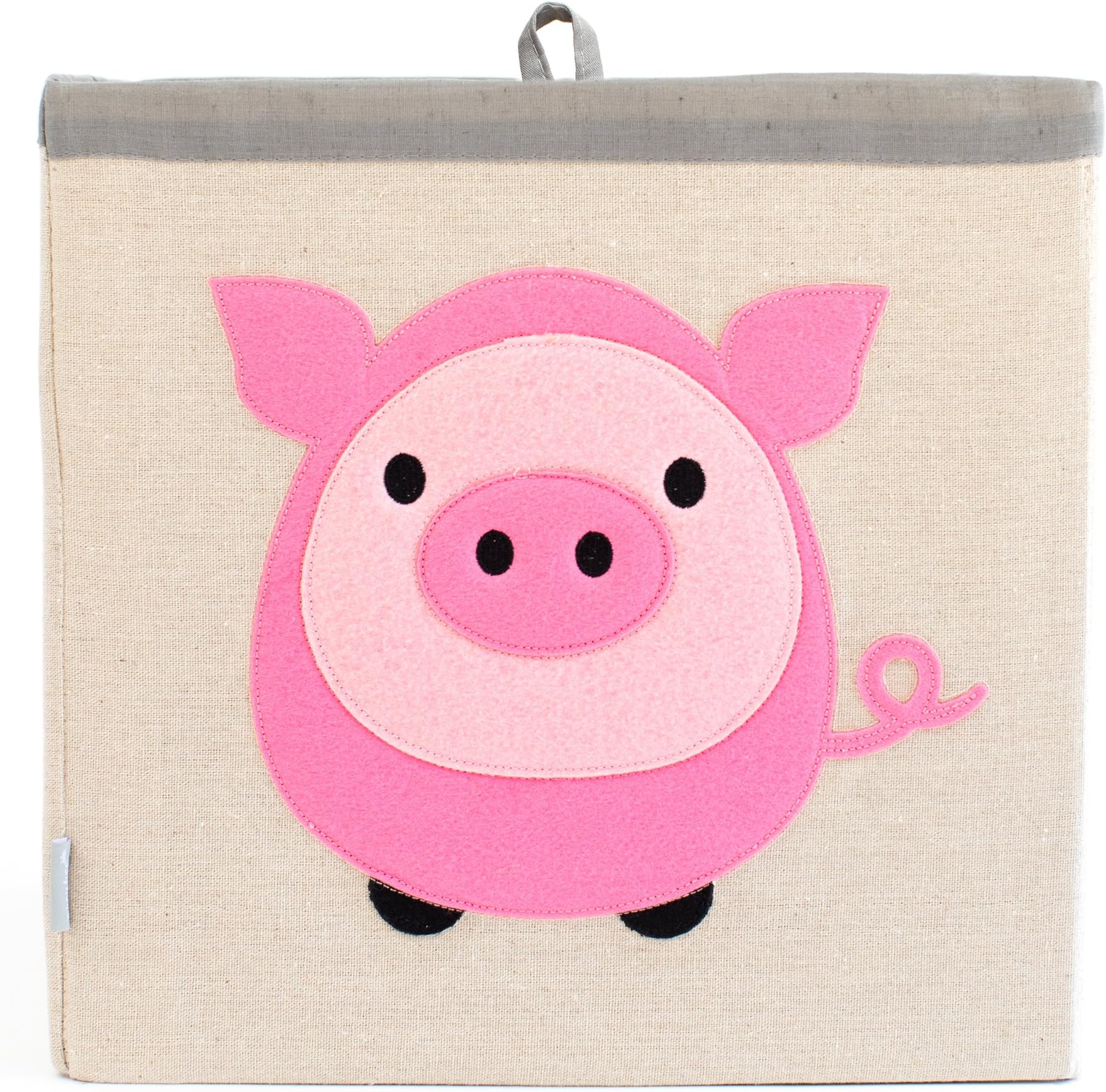 Grey Bee Animal Theme Canvas Storage Cube Bin Box for Kids, Pink- Pig