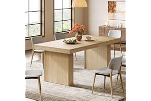 Tribesigns 63 Inches Farmhouse Dining Table for 6, Modern Kitchen Table with Fluted Line for Dining Room, Living Room, Natura