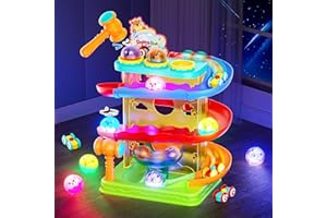 STAY FUN 2-in-1 Rolling Ball & Car Ramp Race Track for Toddlers, Hammer Ball Drop Toy for Boys & Girls, Interactive Toys w/Sensor Lights - Montessori STEM Learning Toys - Brithday Gift for Kids 1-5+ Year Old