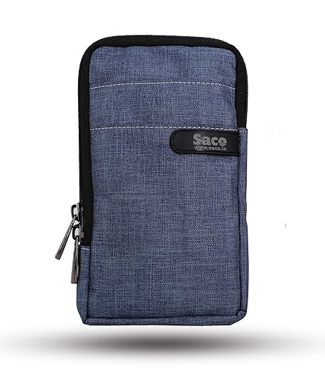 Saco Multipurpose Holster Premium Men/Woman Travel Bag Vertical Pouch with Belt Loop and Shoulder Straps Portable Carry for Mobile, Earphone, Money and Cards - (Blue)
